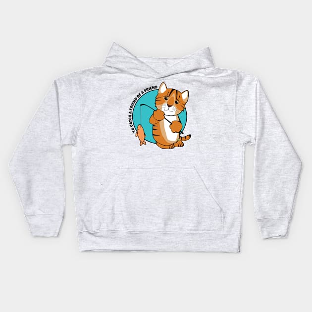 To Catch a Friend Fish and Tiger Cat Kids Hoodie by Sue Cervenka